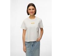 Kurzarmshirt VERO MODA "VMSARA METTE SS TOP BOX JRS GA NOOS", Damen, Gr. XS, snow weiß print:sunflower, Jersey, Obermaterial: 100% Baumwolle, bedruckt, regular fit normal, Rundhals, Shirts, Baumwolle,