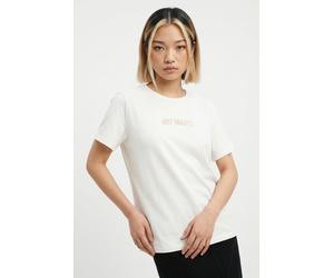 Kurzarmshirt VERO MODA "VMSIGRID PAULINA SS TOP BOX JRS", Damen, Gr. S, weiß (snow weiß print:just smile), Jersey, Obermaterial: 100% Baumwolle, bedruckt, regular fit normal, Rundhals, Shirts, Baumwol