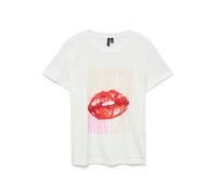 Kurzarmshirt VERO MODA "VMSORI FRANCI SS TOP BOX JRS GA", Damen, Gr. XS, snow weiß print:ruby lips, Jersey, Obermaterial: 100% Baumwolle, bedruckt, regular fit normal, Rundhals, Shirts (76088801-XS) s