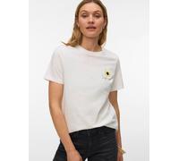 Kurzarmshirt VERO MODA "VMULLA PAULINA SS TOP BOX JRS", Damen, Gr. S, snow weiß print:sunflower, Jersey, Obermaterial: 100% Baumwolle, bedruckt, normal normal, Rundhals, Shirts, mit Print (84973516-S)