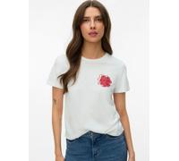 Kurzarmshirt VERO MODA "VMVANJA SS TOP BOX JRS", Damen, Gr. L, weiß (snow weiß print:1 flower), Jersey, Obermaterial: 100% Baumwolle, bedruckt, normal, Rundhals, Shirts, Baumwolle (69180634-L) snow we