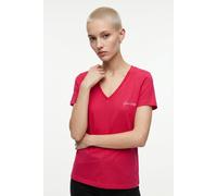 Kurzarmshirt VERO MODA "VMVIOLA VENESSA SS TOP BOX JRS", Damen, Gr. M, pink (jazzy print:fearless), Jersey, Obermaterial: 100% Baumwolle, bedruckt, regular fit normal, V-Ausschnitt, Shirts, mit Print