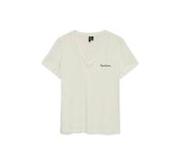 Kurzarmshirt VERO MODA "VMVIOLA VENESSA SS TOP BOX JRS", Damen, Gr. S, snow weiß print:reputation, Jersey, Obermaterial: 100% Baumwolle, bedruckt, regular fit normal, V-Ausschnitt, Shirts, mit Print (