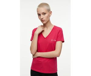Kurzarmshirt VERO MODA "VMVIOLA VENESSA SS TOP BOX JRS", Damen, Gr. XS, pink (jazzy print:fearless), Jersey, Obermaterial: 100% Baumwolle, bedruckt, regular fit normal, V-Ausschnitt, Shirts, mit Print