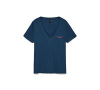 Kurzarmshirt VERO MODA "VMVIOLA VENESSA SS TOP BOX JRS", Damen, Gr. XS, schwarz denim print:midnight, Jersey, Obermaterial: 100% Baumwolle, bedruckt, regular fit normal, V-Ausschnitt, Shirts, mit Prin