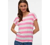 Kurzarmshirt VERO MODA "VMWIDE STRIPE SL TOP GA JRS NOOS", Damen, Gr. M, pink cosmos stripes:snow weiß, Jersey, Obermaterial: 96% Viskose, 4% Elasthan, gestreift, regular fit normal, Rundhals, Shirts,
