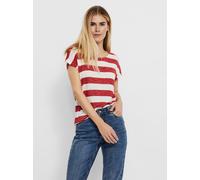 Kurzarmshirt VERO MODA "VMWIDE STRIPE SL TOP GA JRS NOOS", Damen, Gr. XS, goji berry stripes:snow weiß, Jersey, Obermaterial: 96% Viskose, 4% Elasthan, gestreift, regular fit normal, Rundhals, Shirts,