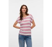 Kurzarmshirt VERO MODA "VMWIDE STRIPE SL TOP GA JRS NOOS", Damen, Gr. XS, weiß (nostalgia rose stripes:snow weiß), Jersey, Obermaterial: 96% Viskose, 4% Elasthan, gestreift, regular fit normal, Rundha