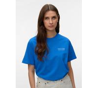 Kurzarmshirt VERO MODA "VMYVONNE CATY SS TOP BOX JRS", Damen, Gr. S, blau (nebulas blau print:coffee shop), Jersey, Obermaterial: 100% Baumwolle, bedruckt, normal normal, Rundhals, Shirts, mit Rückenp
