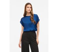 Kurzarmshirt VILA "VIELLETTE S/S SATIN TOP - NOOS", Damen, Gr. 34, blau (navy peony), Satin, Obermaterial: 100% Polyester, unifarben, regular fit normal, Rundhals, mit Umschlag, Shirts, Kunstfaser, re