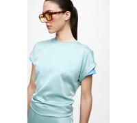 Kurzarmshirt VILA "VIELLETTE S/S SATIN TOP - NOOS", Damen, Gr. 36, blau (blau surf), Satin, Obermaterial: 100% Polyester, unifarben, regular fit normal, Rundhals, mit Umschlag, Shirts, Kunstfaser, reg