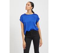 Kurzarmshirt VILA "VIELLETTE S/S SATIN TOP - NOOS", Damen, Gr. 36, blau (mazarine blau), Satin, Obermaterial: 100% Polyester, unifarben, regular fit normal, Rundhals, mit Umschlag, Shirts, Kunstfaser,