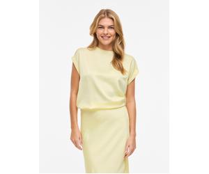 Kurzarmshirt VILA "VIELLETTE S/S SATIN TOP - NOOS", Damen, Gr. 36, gelb (pastel gelb), Satin, Obermaterial: 100% Polyester, unifarben, regular fit normal, Rundhals, mit Umschlag, Shirts, Kunstfaser, r