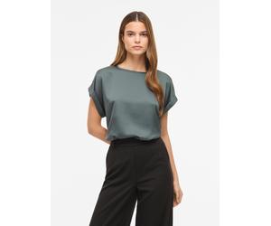 Kurzarmshirt VILA "VIELLETTE S/S SATIN TOP - NOOS", Damen, Gr. 36, grün (balsam grün), Satin, Obermaterial: 100% Polyester, unifarben, regular fit normal, Rundhals, mit Umschlag, Shirts, Kunstfaser, r