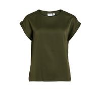 Kurzarmshirt VILA "VIELLETTE S/S SATIN TOP - NOOS", Damen, Gr. 36, grün (forest night), Satin, Obermaterial: 100% Polyester, unifarben, regular fit normal, Rundhals, mit Umschlag, Shirts, Kunstfaser, 