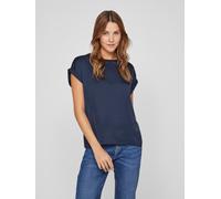 Kurzarmshirt VILA "VIELLETTE S/S SATIN TOP - NOOS", Damen, Gr. 38 (M), blau (navy blazer), Satin, Obermaterial: 100% Polyester, unifarben, regular fit normal, Rundhals, mit Umschlag, Shirts, Kunstfase