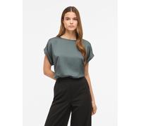 Kurzarmshirt VILA "VIELLETTE S/S SATIN TOP - NOOS", Damen, Gr. 40, grün (balsam grün), Satin, Obermaterial: 100% Polyester, unifarben, regular fit normal, Rundhals, mit Umschlag, Shirts, Kunstfaser, r