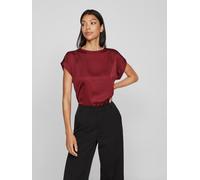 Kurzarmshirt VILA "VIELLETTE S/S SATIN TOP - NOOS", Damen, Gr. 40, rot (cabernet), Satin, Obermaterial: 100% Polyester, unifarben, regular fit normal, Rundhals, mit Umschlag, Shirts, Kunstfaser, regul