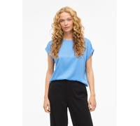 Kurzarmshirt VILA "VIELLETTE S/S SATIN TOP - NOOS", Damen, Gr. 42, blau (all aboard), Satin, Obermaterial: 100% Polyester, unifarben, regular fit normal, Rundhals, mit Umschlag, Shirts, Kunstfaser, re
