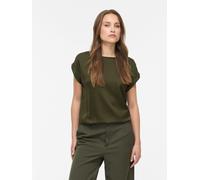Kurzarmshirt VILA "VIELLETTE S/S SATIN TOP - NOOS", Damen, Gr. 42, grün (forest night), Satin, Obermaterial: 100% Polyester, unifarben, regular fit normal, Rundhals, mit Umschlag, Shirts, Kunstfaser,