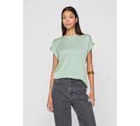 Kurzarmshirt VILA "VIELLETTE S/S SATIN TOP - NOOS", Damen, Gr. 42, grün (silt grün), Satin, Obermaterial: 100% Polyester, unifarben, regular fit normal, Rundhals, mit Umschlag, Shirts, Satin Optik (44