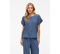 Kurzarmshirt VILA "VIJOSA S/S TOP - NOOS", Damen, Gr. 42, blau (vintage indigo), Jersey, Obermaterial: 100% Polyester, unifarben, normal normal, Rundhals, Shirts (15117003-42) vintage indigo