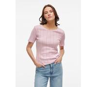 Kurzarmshirt VILA "VIKASSIE S/S POINTELLE TOP - NOOS", Damen, Gr. L, rosa (winsome orchid), Jersey, Obermaterial: 100% Baumwolle, unifarben, regular fit normal, Rundhals, Shirts Kurzarmshirt (27972300