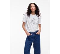 Kurzarmshirt VILA "VINORA S/S T-SHIRT - NOOS", Damen, Gr. XL, hellweiß detail:emb julia schwarz beauty, Jersey, Obermaterial: 81% Baumwolle, 15% Viskose, 4% Elasthan, bestickt, regular fit normal, Run
