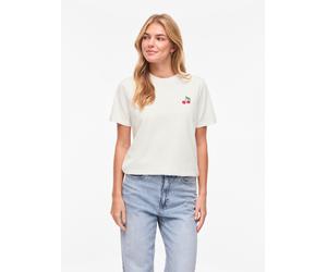 Kurzarmshirt VILA "VISYBILLA CHERRY O-NECK S/S TOP/PB/LC", Damen, Gr. XS, snow weiß detail:cherry kelly grün, jazzy, Jersey, Obermaterial: 100% Baumwolle, bedruckt, regular fit normal, Rundhals, Shirt