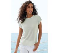Kurzarmshirt VIVANCE "aus bügelfreiem Waffelstrick", Damen, Gr. 36/38, grün (mint), Strick, Obermaterial: 64% Polyester, 34% Viskose, 2% Elasthan, leicht transparent, unifarben, bequem, Rundhals, Shir