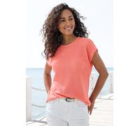 Kurzarmshirt VIVANCE "mit modischer Waffelstruktur", Damen, Gr. 44/46, rot (apricot), Strick, Obermaterial: 64% Polyester, 34% Viskose, 2% Elasthan, leicht transparent, unifarben, modisch, bequem, Run