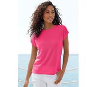 Kurzarmshirt VIVANCE "aus bügelfreiem Waffelstrick", Damen, Gr. 48/50, pink, Strick, Obermaterial: 64% Polyester, 34% Viskose, 2% Elasthan, leicht transparent, unifarben, bequem, Rundhals, Shirts, aus