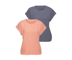 Kurzarmshirt VIVANCE "aus bügelfreier Strukturqualität im 2er Pack", Damen, Gr. 36/38, blau (peach, blau), Stoff, Obermaterial: 80% Polyester, 16% Viskose, 4% Elasthan, unifarben, bequem normal, Rundh