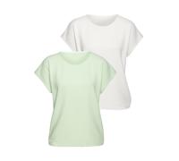 Kurzarmshirt VIVANCE "aus bügelfreier Strukturqualität im 2er Pack", Damen, Gr. 40/42, beige (lime, creme), Stoff, Obermaterial: 80% Polyester, 16% Viskose, 4% Elasthan, unifarben, bequem normal, Rund