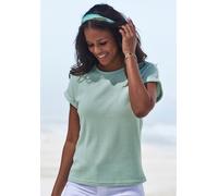 Kurzarmshirt VIVANCE "aus weicher Piqué-Qualität", Damen, Gr. 32/34, bunt (mint, blau), Piquu00e9, Obermaterial: 69% Polyester (REPREVE), 28% Viskose, 3% Elasthan, unifarben, modisch, lässig geschnitt