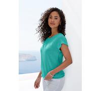 Kurzarmshirt VIVANCE "aus strukturierter Strickqualität", Damen, Gr. 36/38, mint, creme, Strick, Obermaterial: 68% Viskose (LENZING™ ECOVERO™), 30% Polyester, 2% Elasthan, unifarben, figurumspielend,
