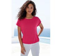 Kurzarmshirt VIVANCE "aus strukturierter Strickqualität", Damen, Gr. 40/42, koralle, creme, Strick, Obermaterial: 68% Viskose (LENZING™ ECOVERO™), 30% Polyester, 2% Elasthan, gemustert, figurumspielen