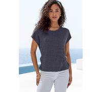 Kurzarmshirt VIVANCE "aus strukturierter Strickqualität", Damen, Gr. 40/42, navy, creme, Strick, Obermaterial: 68% Viskose (LENZING™ ECOVERO™), 30% Polyester, 2% Elasthan, gemustert, figurumspielend, 