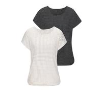 Kurzarmshirt VIVANCE "aus sommerlicher Strickqualität", Damen, Gr. 44/46, schwarz, creme, Strick, Obermaterial: 68% Viskose (LENZING™ ECOVERO™), 30% Polyester, 2% Elasthan, gemustert, figurumspielend,