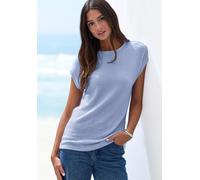 Kurzarmshirt VIVANCE BY LASCANA "aus bügelfreiem Waffelstrick", Damen, Gr. 36/38, blau (hellblau), Strick, Obermaterial: 64% Polyester, 34% Viskose, 2% Elasthan, leicht transparent, unifarben, bequem,