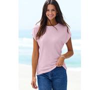 Kurzarmshirt VIVANCE BY LASCANA "aus bügelfreiem Waffelstrick", Damen, Gr. 36/38, lila, Strick, Obermaterial: 64% Polyester, 34% Viskose, 2% Elasthan, bequem, Rundhals, Shirts, aus bügelfreier Qualitä