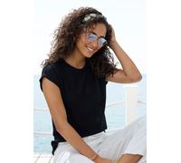 Kurzarmshirt VIVANCE "mit modischer Waffelstruktur", Damen, Gr. 40/42, schwarz, Strick, Obermaterial: 64% Polyester, 34% Viskose, 2% Elasthan, leicht transparent, unifarben, modisch, bequem, Rundhals,