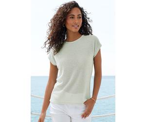 Kurzarmshirt VIVANCE BY LASCANA "aus bügelfreiem Waffelstrick", Damen, Gr. 44/46, grün (mint), Strick, Obermaterial: 64% Polyester, 34% Viskose, 2% Elasthan, leicht transparent, unifarben, bequem, Run