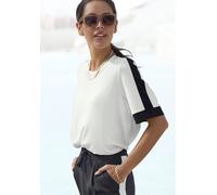 Kurzarmshirt VIVANCE, Damen, Gr. 32/34, schwarz-weiß (weiß, schwarz), Jersey, Obermaterial: 95% Polyester, 5% Elasthan, unifarben mit Farbeinsatz, casual, figurumspielend hüftlang, Rundhals, Halbarm g