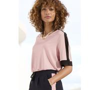 Kurzarmshirt VIVANCE, Damen, Gr. 36/38, lila (mauve, schwarz), Jersey, Obermaterial: 95% Polyester, 5% Elasthan, unifarben mit Farbeinsatz, figurumspielend hüftlang, Rundhals, gerader Abschluss, Shirt