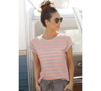 Kurzarmshirt VIVANCE, Damen, Gr. 40/42, bunt (hellgrau, meliert, neonorange, gestreift), Jersey, Obermaterial: 77% Polyester, 22% Viskose, 1% Elasthan, gestreift, figurumspielend hüftlang, Rundhals, m