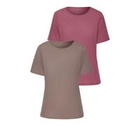 Kurzarmshirt VIVANCE "mit Ajour-Muster", Damen, Gr. 32/34, beige (taupe, beere), Feinstrick, Obermaterial: 60% Baumwolle, 40% Polyester, figurumspielend, Rundhals, Shirts, aus Baumwoll-Qualität (75124