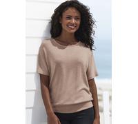 Kurzarmshirt VIVANCE "mit breitem Bund", Damen, Gr. 40/42, beige, Feinstrick, Obermaterial: 55% Polyester (REPREVE), 43% Viskose, 2% Elasthan, meliert, bequem normal, Rundhals, Shirts, aus luftigem Vi