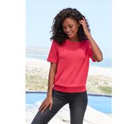 Kurzarmshirt VIVANCE "mit breitem Bund", Damen, Gr. 40/42, rot (korallenrot), Feinstrick, Obermaterial: 55% Polyester (REPREVE), 43% Viskose, 2% Elasthan, meliert, bequem normal, Rundhals, Shirts, aus