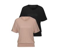 Kurzarmshirt VIVANCE "mit breitem Bund", Damen, Gr. 40/42, schwarz (beige, schwarz), Feinstrick, Obermaterial: 61% Polyester (REPREVE), 36% Viskose, 3% Elasthan, meliert, casual, bequem normal, Rundha